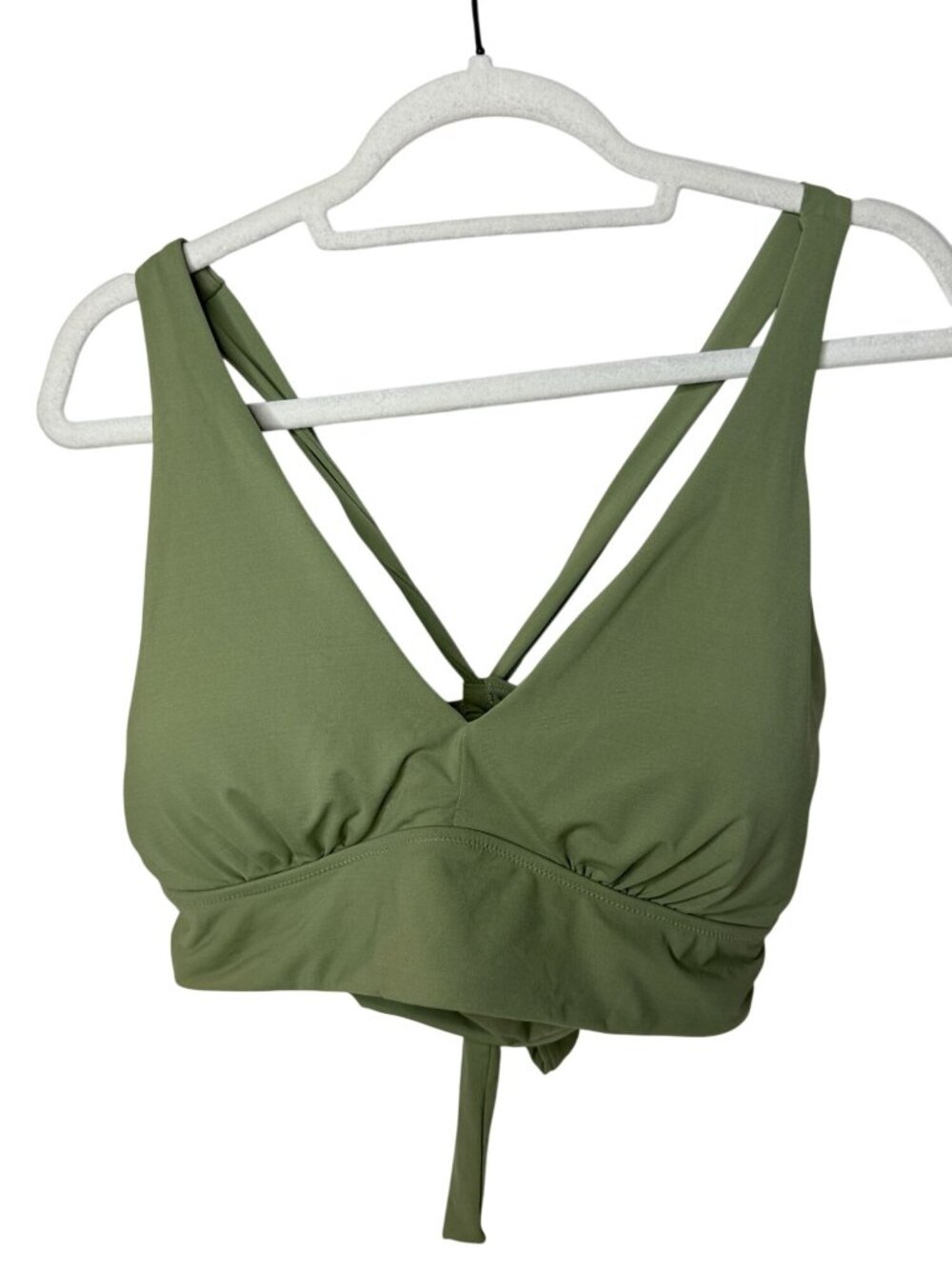 Athleta XL D-DD Olive Plunge Bikini Top Strappy Tie Back Swim Minimalist Resort